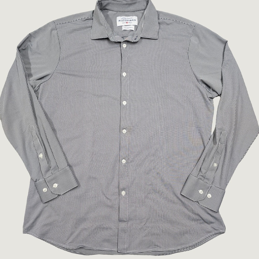 Mizzen+Main Spinnaker Gingham Shirt Mens XXL Trim Fit Black Performance Preppy